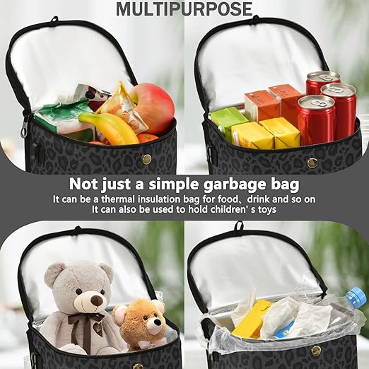 Black Leopard Car Trash Can Animal Skin Print Car Garbage Bag with Lid Hanging Waterproof Leak Proof Vehicle Storage Bin