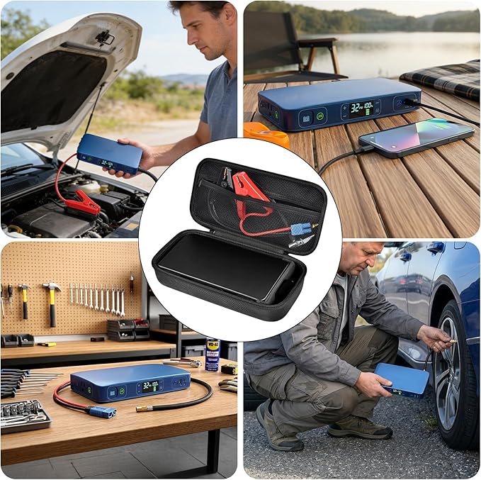 casmilee Case for Halo Bolt 58830/57720/ Air 58830/ ACDC Max 55500/ PaL 1000/ Air+ 1750/ Ultimate 2 Portable Emergency Power Kit, Holder for Car Jump Starter and Extra Accessory- Black (Box Only)