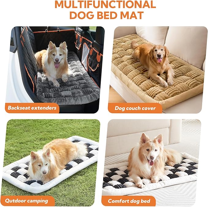 Soulbond Dog Bed for Car Back Seat Soft Plush Backseat Pet Bed Mat Non-Slip Travel Pet Mat, Fuzzy Plaid Dog Seat Cover, Fit for Backseat Extenders and Trucks SUVs (Light Brown, 54" x 24.8")