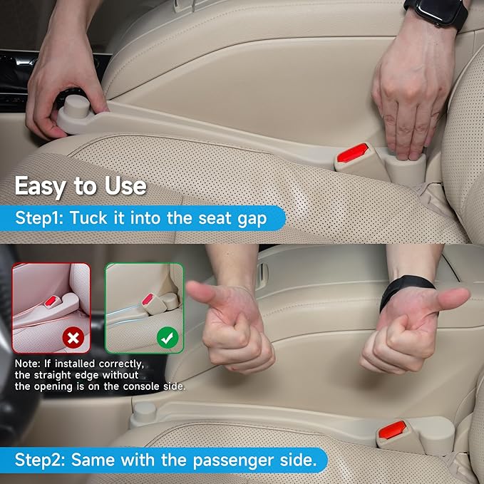 Car Seat Gap Filler Set of 2, 3IN1 Seat Side Gap Filler Plug with Storage Slot & Hook Function, Soft Foam Universal Fit Car SUV Truck Fill Gap Between Seats Console Organizer(Narrow Ivory)