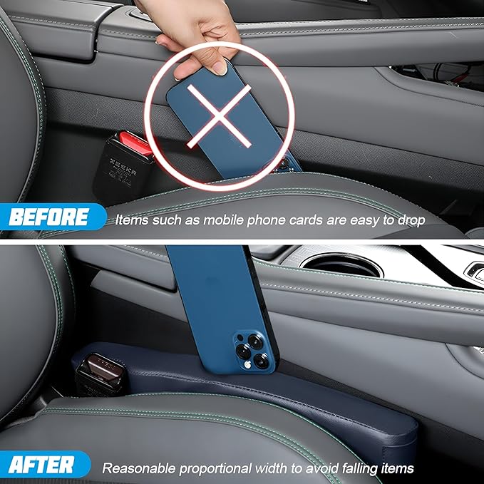 Mandark Car Seat Gap Filler, 2PCS Leather Vehicle Gap Stopper to Fill Between Seat and Console, Automotive Crevice Plug Blocker Accessories from Dropping, Universal for SUV, Sedan, Truck (Dark Blue)