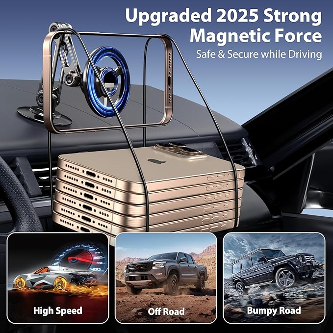 Ultra Magnetic Long-Arm Phone Holder Stand, Fits for MagSafe Car Mount BracketใWindshield+Vent+Dashใ, 360ยฐ Rotation Adjustable Strong Magnets Car Mount Desk Office Phone Cradle Holder, Black