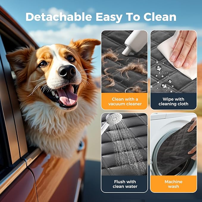 Dog Car Seat Cover for Back Seat, Hard Bottom Back Seat Extender for Dogs - Supports 400lbs,New Waterproof, Scratch Resistant, Anti Slip Portable Dog Hammock,Suitable for Cars, SUVs and Trucks(BLACK)
