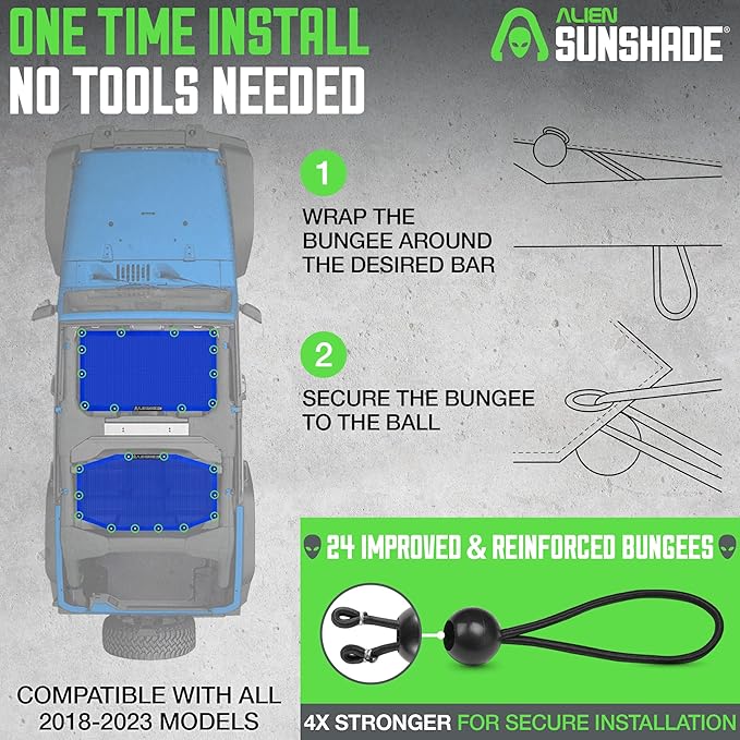 Alien Sunshade Jeep Wrangler JLU Blue (2018-2023) Front & Rear Mesh Sun Shade for JL Unlimited, Blocks UV, Wind, Noise, Jeep Gifts, Bikini JLkini Top Cover for Sport, Sport S, Sahara, Rubicon