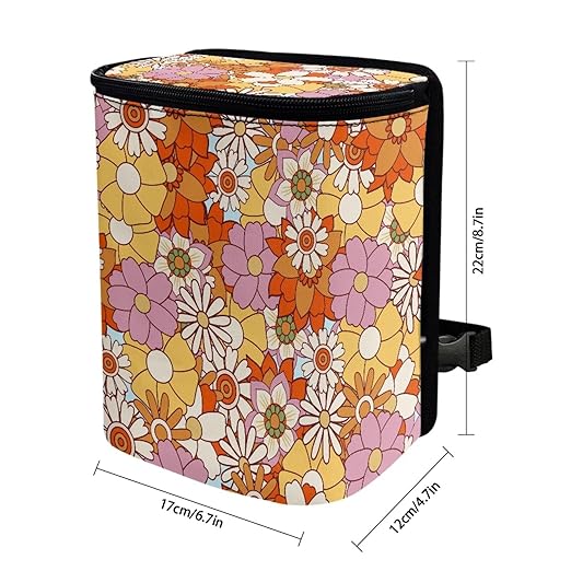 KEIAHUAN Car Garbage Can for Back Seat with Lid Abstract Hippie Flower Reusable Save Space Car Trash Bin Large Capacity Hanging Multipurpose Trash Bag for Automotive Office Home
