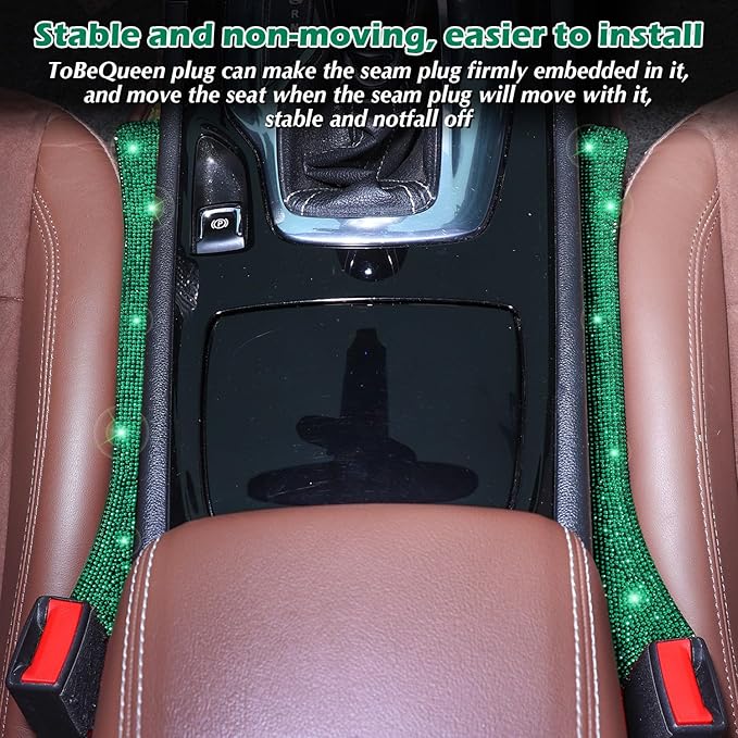 Briwill Green Car Seat Gap Filler, Set of 2 Handmade Crystal Rhinestone Diamond Car Gap Filler Green Bling Car Accessories for Women(Dark Green)