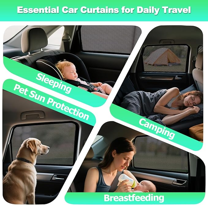 Car Window Shades for 2016-2021 Civic - Rear Side Window Sun Shade for Baby, Breathable Mesh Car Privacy Window Covers, UV Protection & Heat Insulation for Road Trips, Napping, Camping (2 PCS)