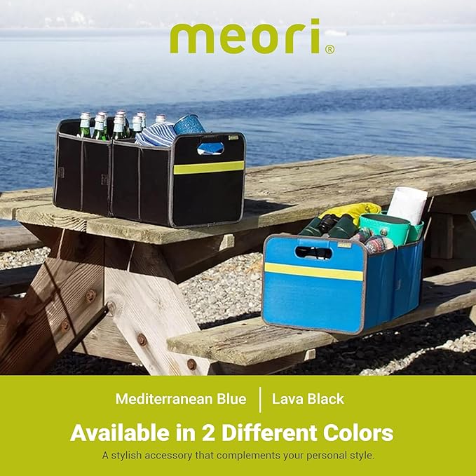 meori Collapsible Trunk Organizer for Car with Bottle Insert for Groceries Road Trips 2 Compartments Heavy Duty Mesh Pocket Ripstop