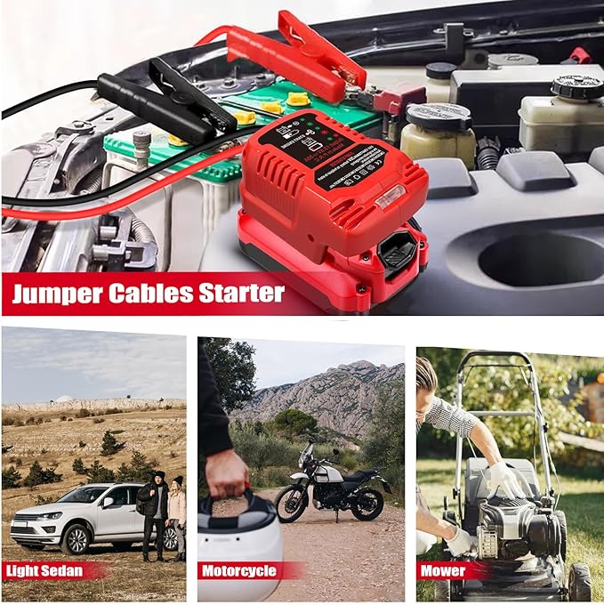 Jump Starter Adapter for Craftsman 20V V20 Li-ion Battery Powered with Jumper Cable Clamps Portable Car Charger Jump Starter(Battery Not Included)