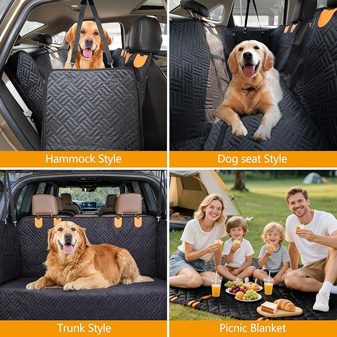 ondware Dog Car Seat Cover for Back Seat, 600D Waterproof Pet Hammock with Mesh Window and Side Flaps, Anti-Slip Dog Seat Protector for Cars, SUVs, Trucks, Scratchproof Easy-Clean