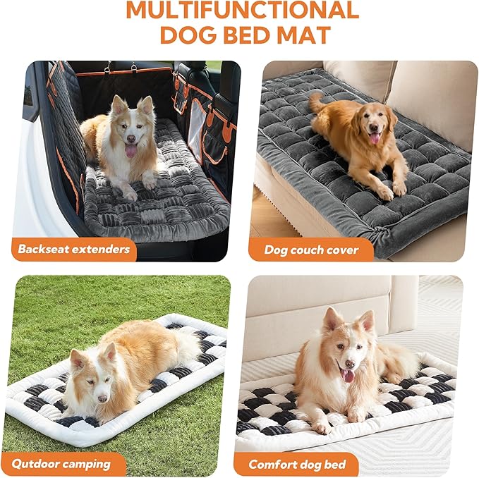 Soulbond Dog Bed for Car Back Seat Soft Plush Backseat Pet Bed Mat Non-Slip Travel Pet Mat, Fuzzy Plaid Dog Seat Cover, Fit for Backseat Extenders and Trucks SUVs (Glossy-Dark Gray, 54" x 24.8")
