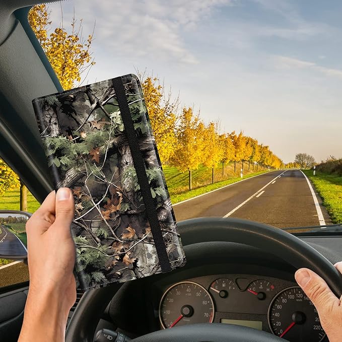 Car Registration and Insurance Card Holder, Vehicle License Documents Glove Box Compartment Organizer Wallet, ID Card Holder for Car Essentials Automobile, Camo Tree Branches