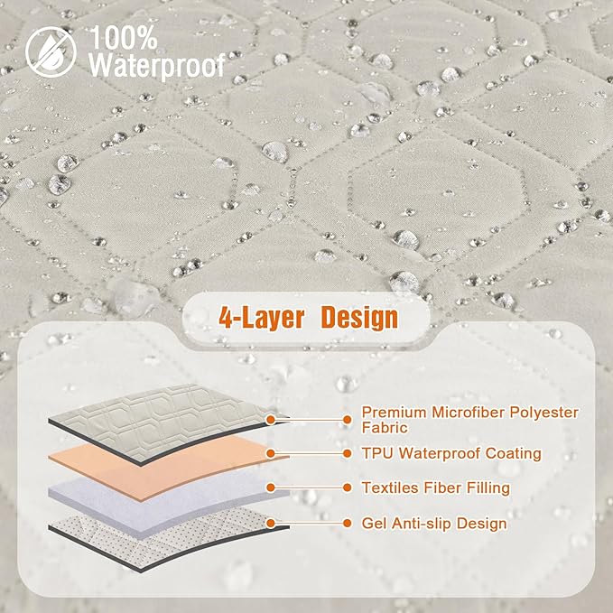 VANSOFY 100% Waterproof Recliner Chair Covers, Recliner Cover Non-Slip Dog Chair Cover Furniture Protector Washable Slipcover with Pocket, Elastic Straps for Pets, Dogs(Beige, 25")