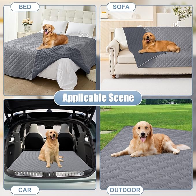 Smiry Waterproof Dog Bed Cover Pet Blanket, Soft Washable Dog Blanket for Furniture Bed Couch Sofa Reversible, Checkered (68"x82", Grey/Dark Grey)