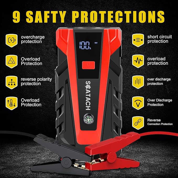 Scatach 5000A Jump Starter, 12V Jump Starter Battery Pack Portable (up to 9.0L Gasoline and 7.0L Diesel Engine), Car Battery Jump Starter Jump Box with LED Light and Jumper Cables