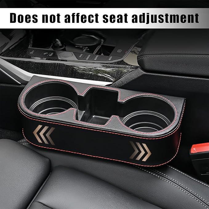 Car Cup Holder for Seat Gap Filler, PU Leather Car Seat Gap Filler Organizer Storage Box, Multifunctional Automotive Interior Accessory with Cupholder & Phone Holder (Black)