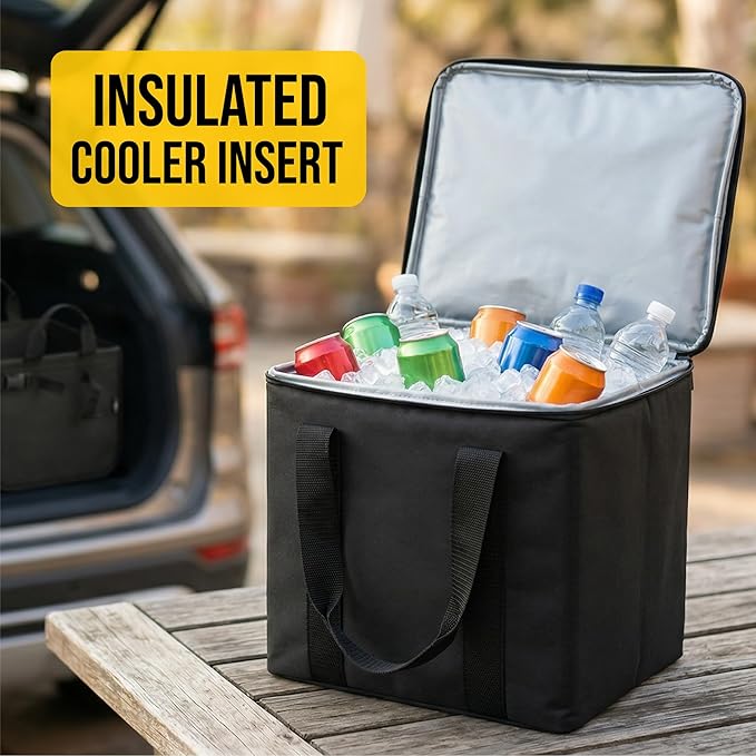 Car Cooler Bag for Trunk Organizer – Insulated Thermal Carrier for Groceries, Trips & Outdoor Use, Leak-Resistant Insert – Cherry