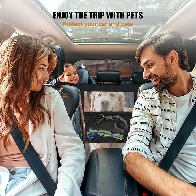 Universal Dog Car Barrier,Dog Net for Car Divider,Pet Barrier with Mesh Organizer for Cars,SUVs & Trucks,22"×18", Breathable & Easy to Install