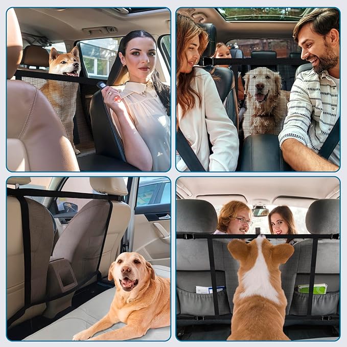 Dog Car Barrier Net,Adjustable Mesh Fence with Ropes & Hooks One-Piece Design Universal for Cars, SUVs, Pickups, Trucks and Vans (21x21 Inches)
