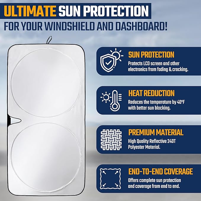 EcoNour Car Windshield Sunshade | Full-Size Heat & UV Blocking Protection | Foldable Sun Shade for Standard Windshields | Keeps Vehicle Interior Cool | Durable & Easy to Store- Small