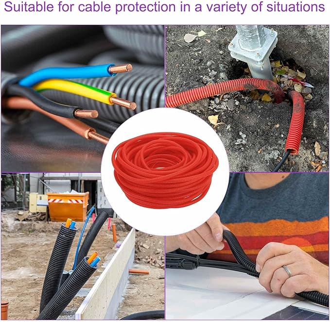 DMiotech 100ft Wire Loom Split Tubing 3/8 Inch(9.5mm) ID, Cord Protectors from Pet Flexible Conduit Cable Management for Office Home Garden, Red