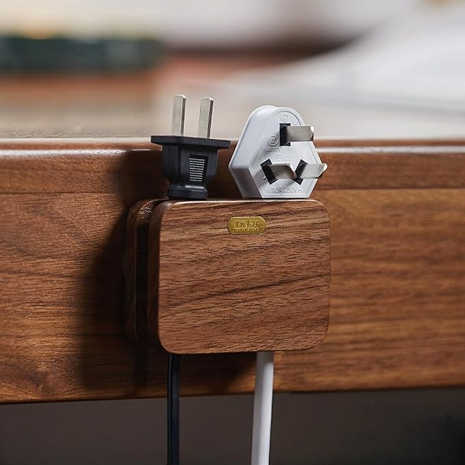 Solid Wood Self-Adhesive Cord Holder for Thick Cables - Cable Management for Nightstand, Kitchen,PC,TV & Office, USB Cable Holder, Wire Organizer