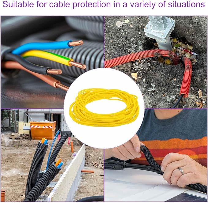 DMiotech 100ft Wire Loom Split Tubing 1/4 Inch(6.4mm) ID, Cord Protectors from Pet Flexible Conduit Cable Management for Office Home Garden, Yellow