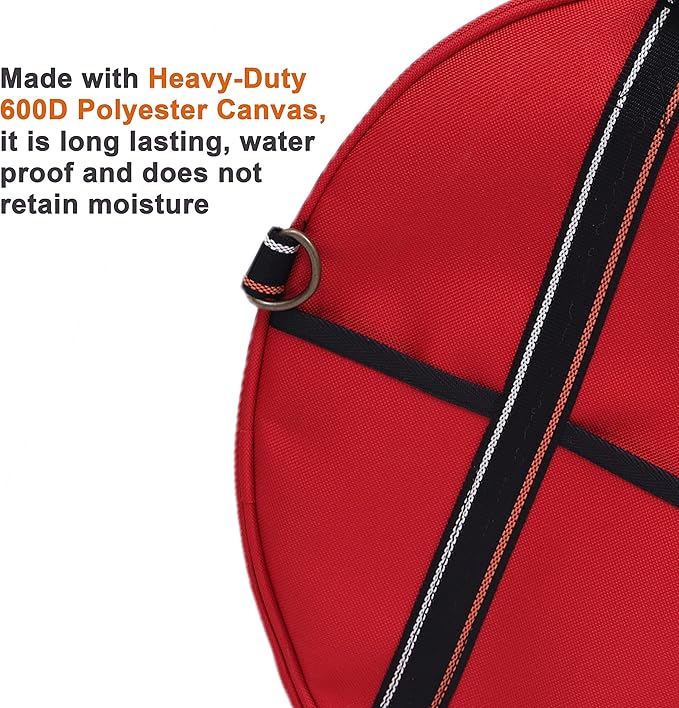 BULL TOOLS EV Charging & Jumper Cable Storage Bag, Organizer 6 Pocket Handmade Carry Bag - 15x15x4 Inch Waterproof Ballistic Polyester Round Bag, Cords, Small Tools, For Motor Vehicles - Red