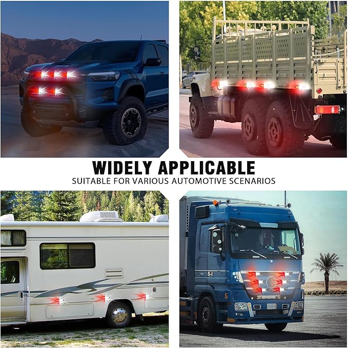WINECO 8PCS LED Strobe Lights 12V Sync Feature Red White 12LED Emergency Hazard Warning Lights with Strobe Controller for Trucks Vehicles ATV RV Cars Van