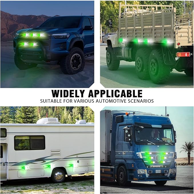 WINECO 8PCS LED Strobe Lights 12V Sync Feature Green White 12LED Emergency Hazard Warning Lights with Strobe Controller for Trucks Vehicles ATV RV Cars Van