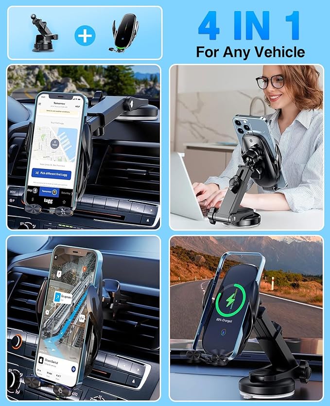 Wireless Car Charger, 15W Fast Wireless Charger for Car Auto-Clamping, Fit for iPhone 15 14 13 12 11 Pro Max Xs, Samsung Galaxy S23 Ultra S22 S21 S20, S10+ S9+ Note 9, etc