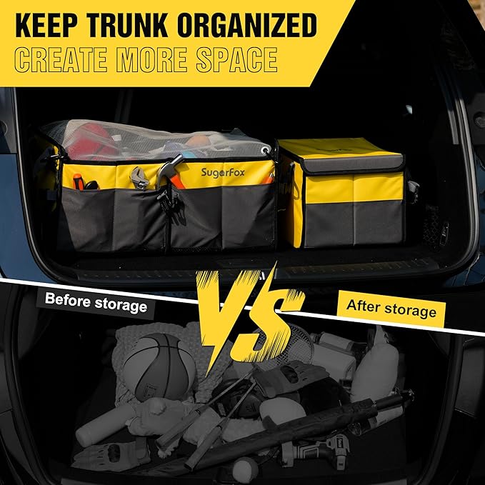 Car Trunk Organizer for SUV - 63L+26L Modular Storage, Heavy-Duty, Foldable Waterproof, Soft & Hard Covers, Non-Slip, Multi-Compartment, Yellow M006