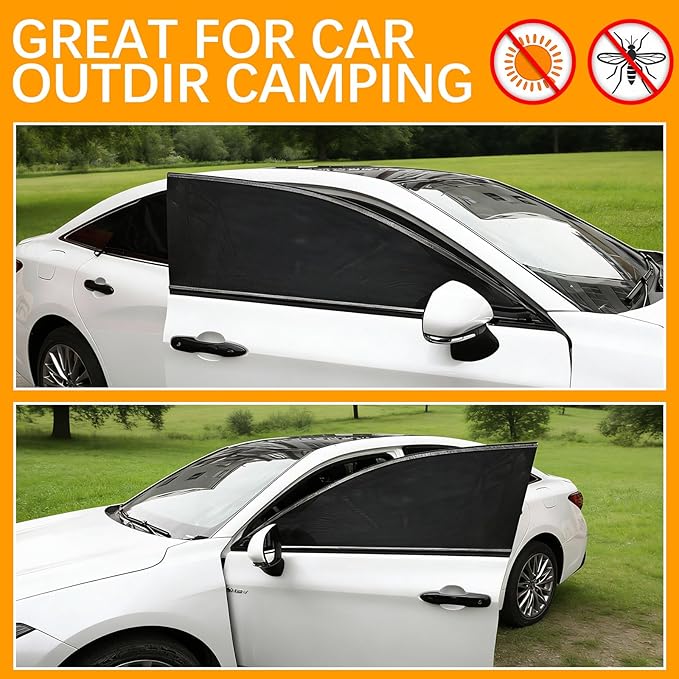 4 Pack Car Window Sunshades Privacy Protection, UV Protection, Breathable and Elastic Fabric, Suitable for Most (99%) Cars(2 Front+2 Back)