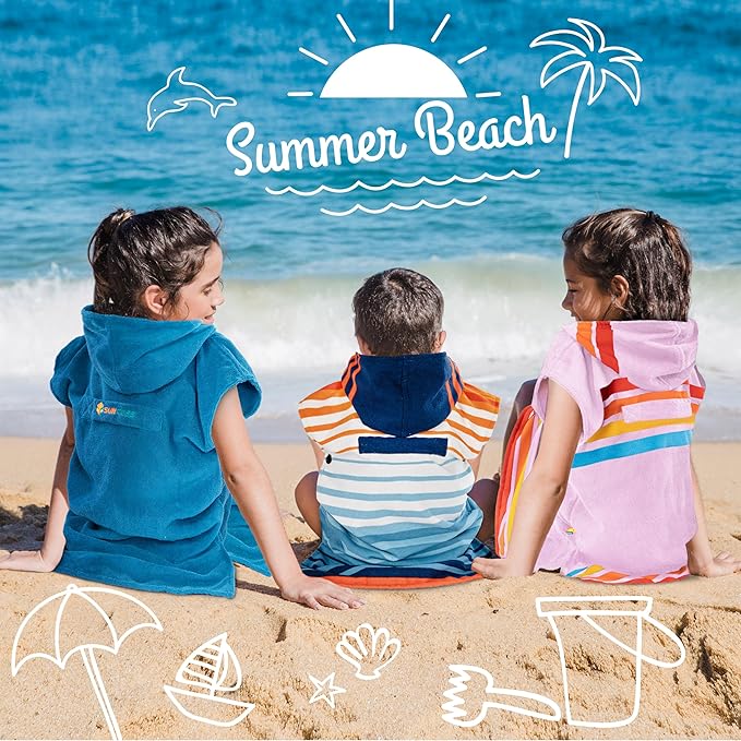 SUN CUBE Kids Changing Robe Surf Poncho, Kids Beach Towels for Teens, Microfiber Hooded Wearable Swim Towel Boys Girls Teenagers