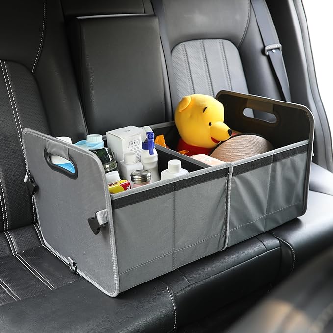 Car Trunk Organizer With Soft Cover and Storage Bin Essentials Collapsible Organization Accessories for SUV/Sedan Grey