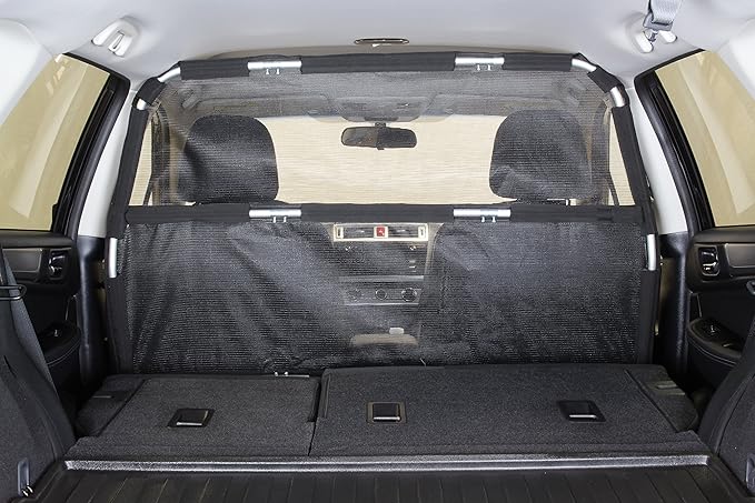 Bushwhacker Deluxe 50" Wide Dog Barrier for Cars, SUVs, Trucks, and CUVs – Pet Restraint Backseat Divider | Mesh Net Screen Shield Behind Front or Rear Seats Cargo Area – Ideal for Travel Safety