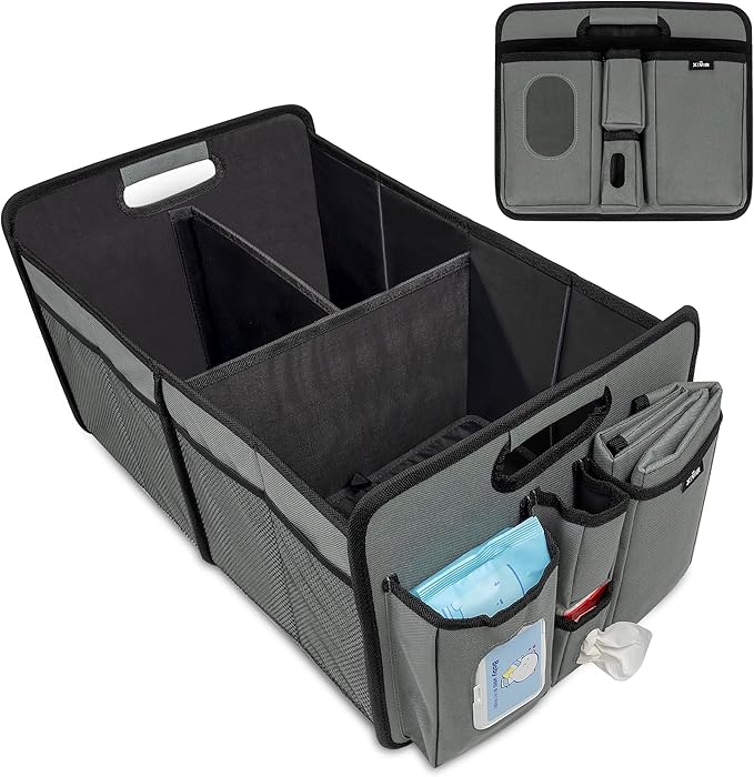 Baby Diaper Caddy Organizer with Changing Mat - Portable Car Caddy for Newborn Essentials, Diapers & Wipes, Perfect for Baby Shower and New Mom | Oxford Fabric, Grey