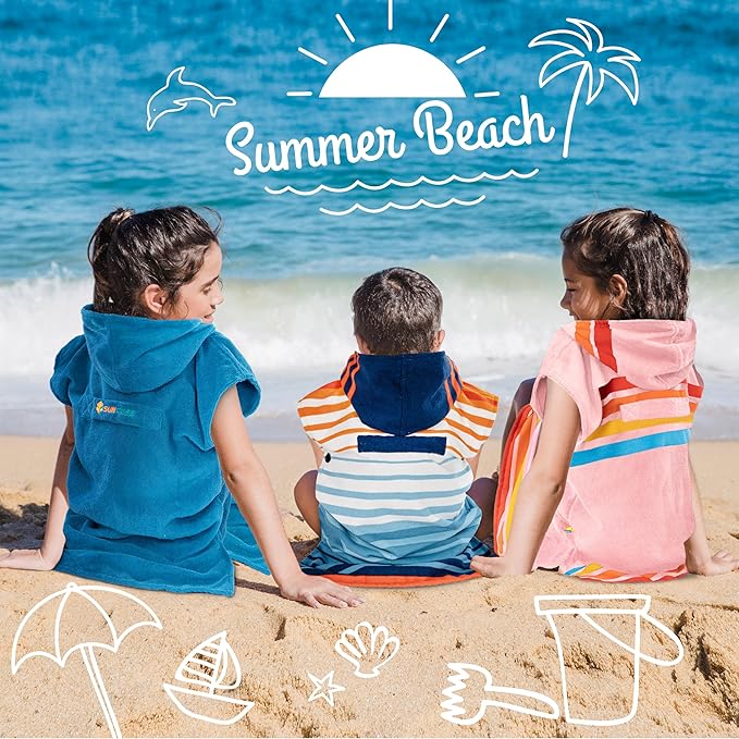 SUN CUBE Kids Changing Robe Surf Poncho, Kids Beach Towels for Teens, Microfiber Hooded Wearable Swim Towel Boys Girls Teenagers