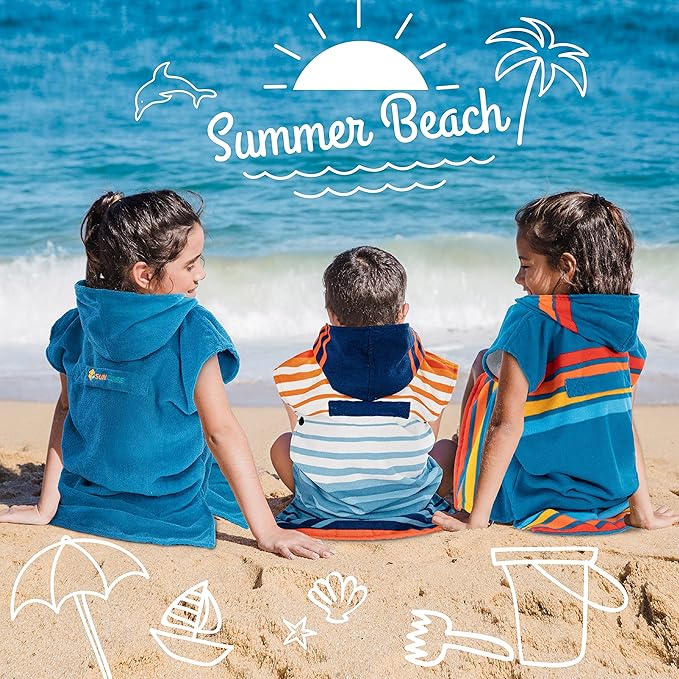 SUN CUBE Kids Changing Robe Surf Poncho, Kids Beach Towels for Teens, Microfiber Hooded Wearable Swim Towel Boys Girls Teenagers