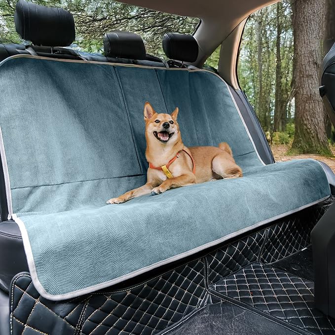 FUNNY FUZZY Dog Car Seat Cover for Back Seat, Back Seat Pet Cover for Dogs Waterproof, Scratchproof Dog Backseat Cover, Non-Slip Bench Car Seat Protector, Universal Fit Most Cars, SUVs, Trucks, Blue