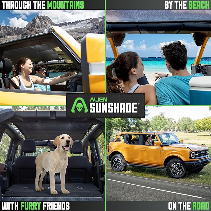 Alien Sunshade for Ford Bronco Sun Shade Black (2021-2025) - Full Length for Bronco Sunshade Bimini Top Accessories 4 Door Premium Mesh Bikini Roof Top Shade Screen Blocks UV, Wind & Noise