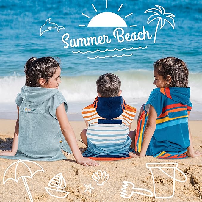 SUN CUBE Kids Changing Robe Surf Poncho, Kids Beach Towels for Teens, Microfiber Hooded Wearable Swim Towel Boys Girls Teenagers