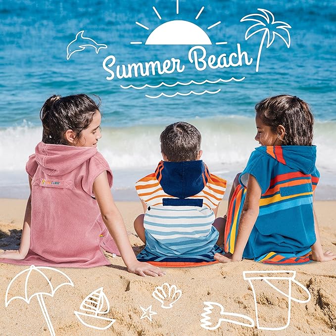 SUN CUBE Kids Changing Robe Surf Poncho, Kids Beach Towels for Teens, Microfiber Hooded Wearable Swim Towel Boys Girls Teenagers