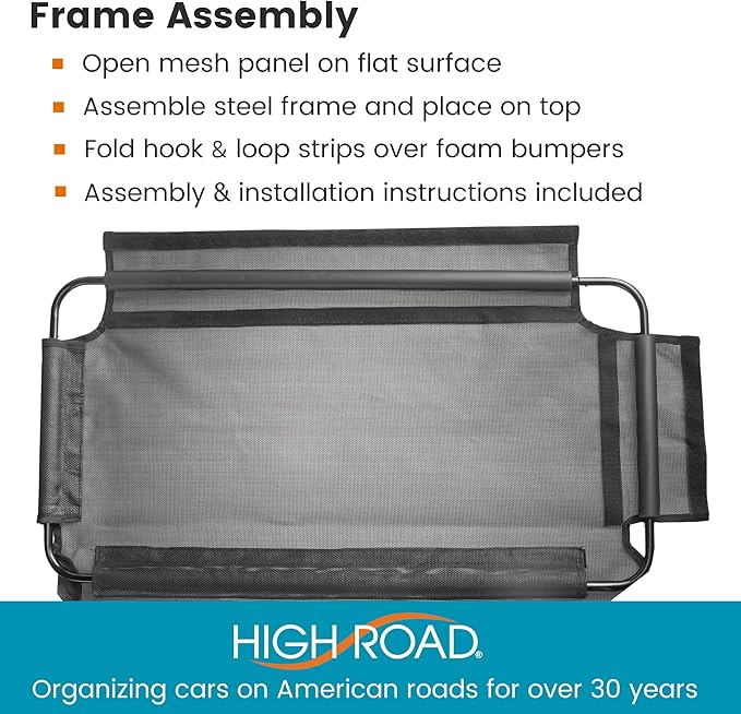 High Road Back Seat Barrier for Dogs - Car Divider for Dogs for Behind Front Seat - Padded Steel Frame with Heavy Duty Coated Dog Net Barrier for Car, Truck or SUV