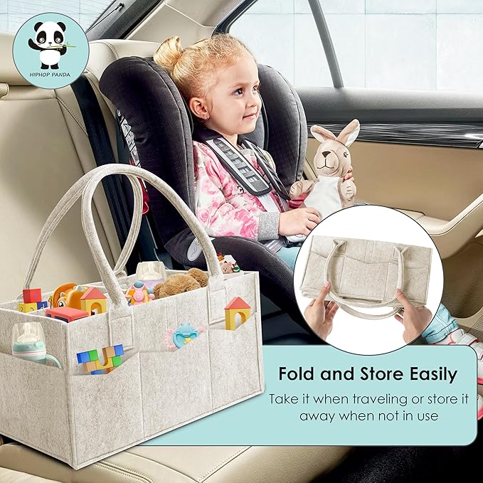 HIPHOP PANDA 2-Pack Diaper Caddy Organizer - Nursery Storage Bin & Car Organizer for Diapers, Wipes, and Baby Essentials - Dual-Color Solid Set (Pink/Oatmeal), Regular Size