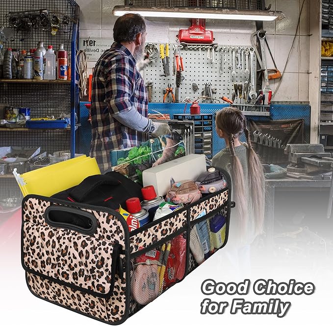 Deosk Trunk Organizer for SUV, Car Organizers and Storage with 6 Pocket, Car Accessories for Women/Men - Large, Leopard Print