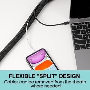 AGPTEK Cable Sleeve, 20ft - 1 inch Desk Cable Management Desk Cord Cover Organizer Wire Hider for Home Office Computer TV Wire Loom Tubing Pet Proof Cord Protector from Cat Dog Chewing, Black