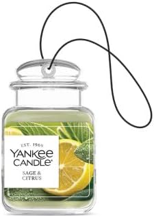 Yankee Candle Classic Paper Car Jar Air Freshener, Hanging Car Freshener, Long Lasting Car Fragrance, Sage & Citrus (Pack of 4)