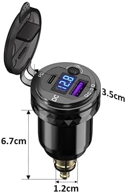 Motorcycle DIN/Hella USB Charger (NOT for Car Cigarette Socket), 36W PD3.0 & 18W QC3.0 Power Adapter with Switch, Voltmeter, Waterproof USB-C & USB-A Plug for BMW Ducati Triumph