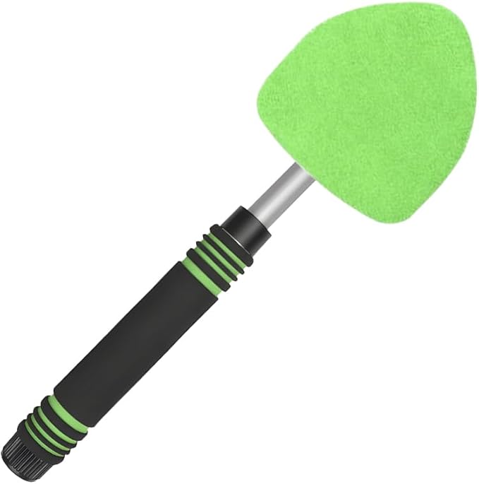 HZEL Car Windshield Cleaner Tool with Extendable Handle, Vehicle Glass Wiper Window Cleaning Tool with 2 Reusable Microfiber Pad, Auto Windscreen Detailing Cleaner Kit, Universal Fit (Triangle Green)